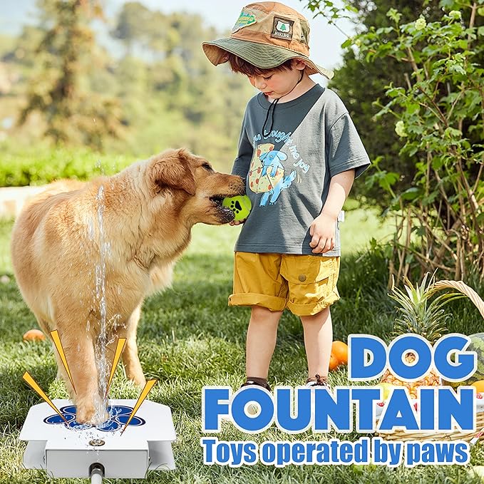 BACOENG Dog Water Fountain Step On, Outdoor Pet Sprinkler for Dogs, Paw Activated Drinking Water Toy, Upgrade Copper Valve Set, Blue