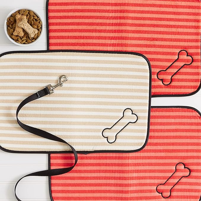 Bone Dry Machine Washable, Ultra Absorbent Pet Mat, 12x18", Red Stripe