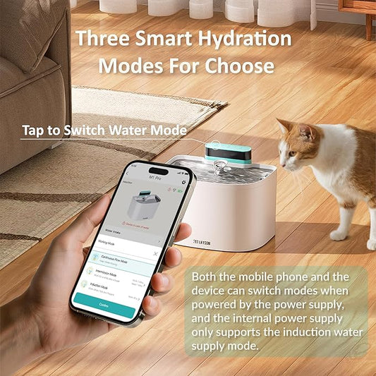 PET LAYSON Pumpless Cat Water Fountain, App Remote Control Smart Cordless Rechargeable Battery Operated, 3.6L/122oz 2.4G Wi-Fi Dog Water Dispenser 2 Filters,2 Nozzles(White, M1 Pro)