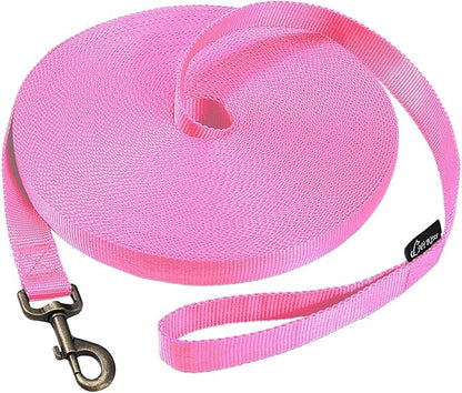 HIKISS Long Dog Leash Obedience Recall Training Agility Lead with Thickening Material for Large Dog - 15ft 20ft 30ft 50ft 100ft Training Leash(Pink 20ft)