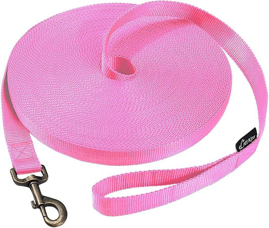 HIKISS Long Dog Leash Obedience Recall Training Agility Lead with Thickening Material for Large Dog - 15ft 20ft 30ft 50ft 100ft Training Leash(Pink 20ft)