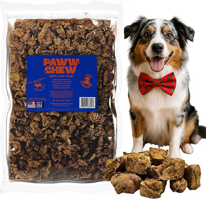 Paww Chew Beef Lung Dog Treats, 100% Natural, Single Ingredient, (2.5 Pound) Made in the USA, Dried & Dehydrated, High Protein, High Value Dog Training Treats, Grain Free, Low-Odor Free for All Breeds