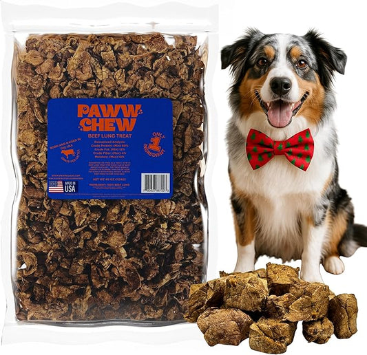 Paww Chew Beef Lung Dog Treats, 100% Natural, Single Ingredient, (2.5 Pound) Made in the USA, Dried & Dehydrated, High Protein, High Value Dog Training Treats, Grain Free, Low-Odor Free for All Breeds