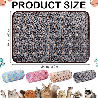 Reginary 4 Pcs Waterproof Guinea Pig Blankets Washable Small Animal Fleece Bedding Guinea Pig Cage Liners Reusable Training Pads Pet Pee Pad Sleep Mat for Hamster(Star Pattern,24 x 16 Inch)