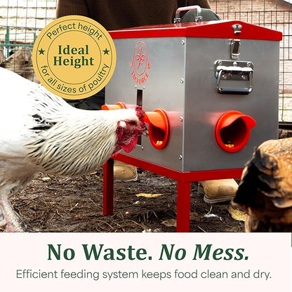 Automatic Chicken Feeder – 40lb No Waste Metal Poultry Feeder with 6 Ports, Locking Lid & Raised Legs – Stops Feed Waste & Constant Refills for Happy Chickens & Clean Coops