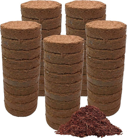 Coco Coir Discs (40mm, 50-Pack) - Organic Coconut Disc for Plants - Seed Starting Discs - Seedling Soil for House Plants, Potting Soil, Indoor Gardens - Organic Coco Coir - Compressed Coconut Pellets