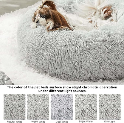 Calming Dog Bed & Cat Bed, Anti-Anxiety Donut Dog Cuddler Bed, Warming Cozy Soft Dog Round Bed, Fluffy Faux Fur Plush Dog Cat Cushion Bed for Small Medium Dogs and Cats (20"/24"/27"/30")