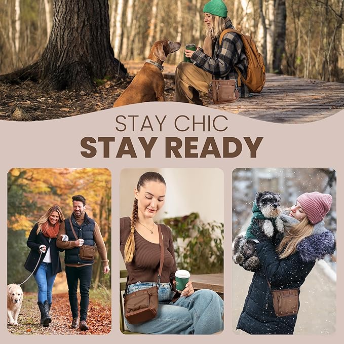 BEAU&FUR Large Dog Treat Pouch with Clicker for Training – 4 Cup Capacity, Built-In Poop Bag Dispenser, Expandable Pocket, Metal Buckle, Large Back Pocket, Ideal for Walks and Training – Dark Brown