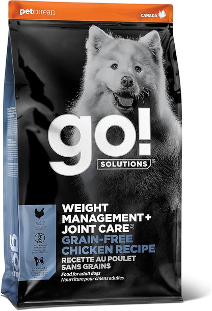 Go! Solutions Weight Management + Joint Care, Grain-Free Dry Dog Food, Chicken Adult and Senior Recipe, 22 lb Bag