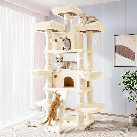 Allewie 82 Inches Large Cat Tree/House/XXL Tall Cat Towers for Big Feline/Scratching Post/Multi-Level Large Kitty Climbing Tree with Condo/Beige
