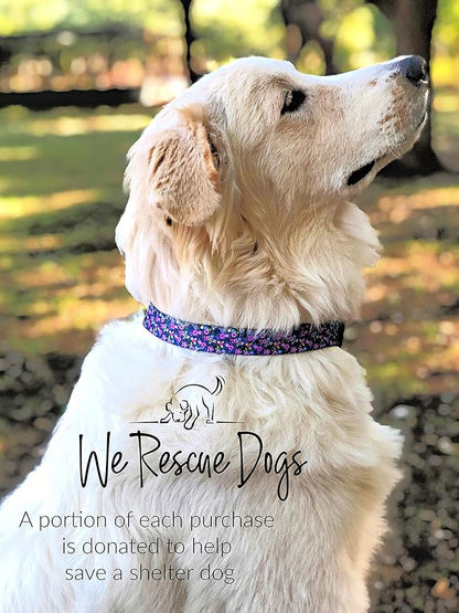 Lucky Love Dog, Matching Dog Collar & Leash Set for Female Dogs, Soft, Adjustable, Safe for Training and Walking, Black & Purple Floral Print, Primrose Combo, XS