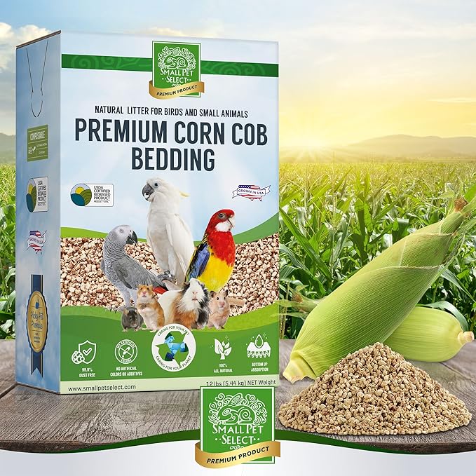 100% Natural Corn Cob Bedding for Pets - Small Pet Select Small Animal & Bird Cage Litter Safe for Hamsters, Guinea Pigs & More -12lb