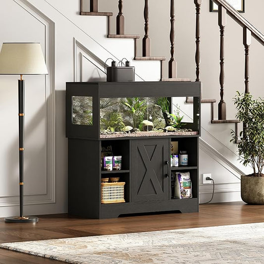 Herture 40 Gallon Reptile Terrarium Tank with Storage Cabinet, Reptile Tank with Stand, for Leopard Geckos, Corn Snakes, Juvenile Pets, Sliding Acrylic Doors, Mesh Top, Power Outlet, Black PX03RTB