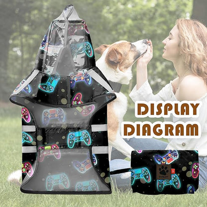 Dog Raincoat, Adjustable Rain Jacket with Hooded Double Layer for Large Medium Small Dogs Puppies, Lightweight Waterproof Rain Coat Poncho with Reflective Stripe Game Controller Black,M