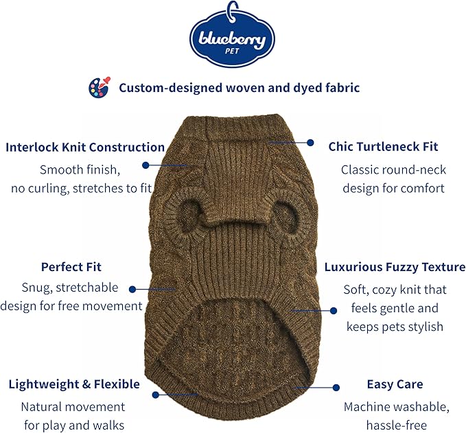 Blueberry Pet Classic Fuzzy Textured Knit Pullover Dog Sweater, Dark Olive, Small Pet Clothes, Fleece Dog Sweater, Pet Clothing, 12" Back Length