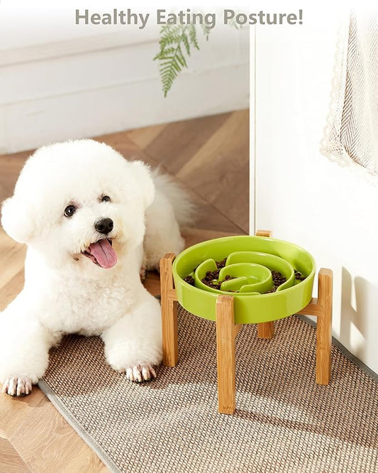 Ceramic Slow Feeder Dog Bowls Elevated, 2.0 Cups Slow Feeder for Medium and Large Dogs, Puzzle Maze Bowl to Slow Down Eating, 30oz, 8in, Green