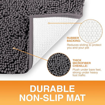 Neater Pets Chenille Dog Door Mat 24” x 17” – Super Absorbent & Quick-Dry Muddy Paws Doormat for Trapping Dirt, Water, Mud - Non-Slip & Machine Washable Pet Rugs for Entryway, Indoor Mud Mats Charcoal
