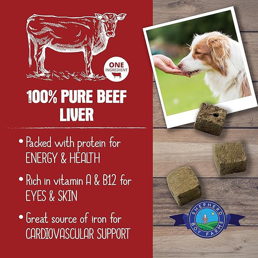Shepherd Boy Farms Freeze Dried Dog and Cat Treats, Beef Liver, All Natural Single Ingredient Freeze-Dried Dog Treat & Snacks, Made in USA, High Protein, Essential Nutrition of Raw Food, 8oz