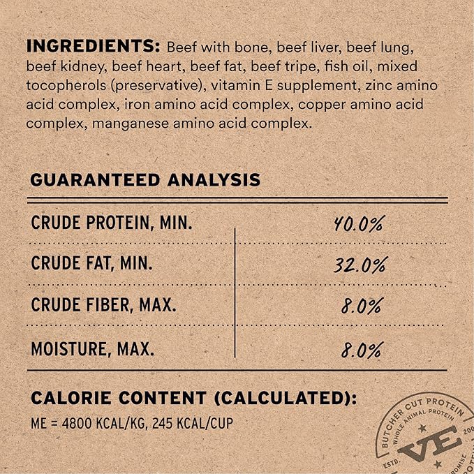 Vital Essentials Freeze-Dried Raw Beef Crunchy Mini Nibs | Complete Meal or Mixer Dog Food | 14 oz