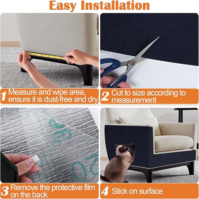 Cat Scratch Furniture Protector - 40" x 13.8" Trimmable Self-Adhesive Cats Claws Scratch Pads, DIY Cat Climbing Couch Protector for Scratch Post Cat Tree Replacement Indoor (Dark Blue)