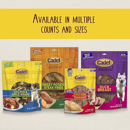 Cadet Gourmet Duck Breast Jerky Dog Treats, Healthy, Long-Lasting High-Protein Training Treats for Small & Large Dogs, 14 oz.