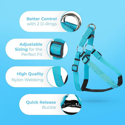 BLAZIN Reflective Dog Harness - 'Color Me Happy!' Adjustable Step-in Reflective Nylon Vest Harness - Neoprene Padded for Extra Comfort (Large, Blue)
