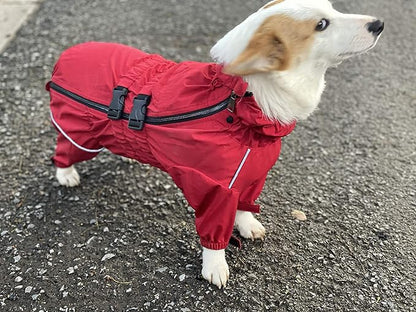 Dogs Waterproof Jacket, Lightweight Waterproof Jacket Reflective Safety Dog Raincoat Windproof Snow-Proof Dog Vest for Corgis Dachshund Small Medium Large Dogs Red D-M