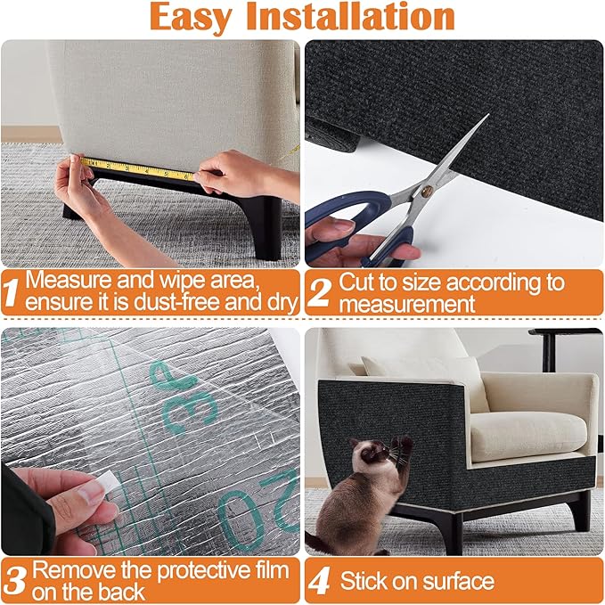 Cat Scratch Furniture Protector - 40" x 13.8" Trimmable Self-Adhesive Cats Claws Scratch Pads, DIY Cat Climbing Couch Protector for Scratch Post Cat Tree Replacement Indoor (Black)