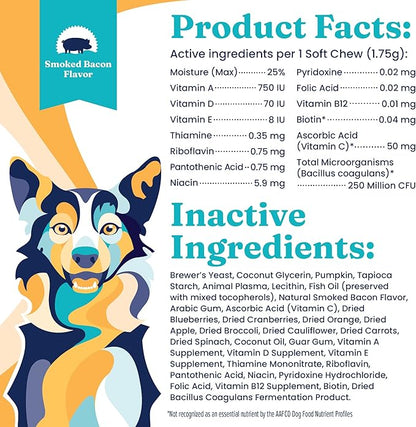 Solid Gold Dog Multivitamin - Soft Dog Vitamins & Supplements Chews - All-in-One Heart, Immune, Brain, Skin, Coat & Gut Health Support w/Vitamin C, B12, Probiotics & Antioxidants - Bacon Flavor 120ct