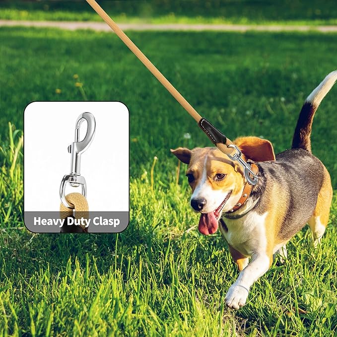 Mile High Life Genuine Leather Wrapped Handle Dog Leash, w Heavy Duty Clasp Rope Leash for Small Medium Large Dogs (Yellow, 6FT)