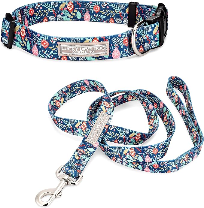 Lucky Love Dog - Adjustable Collar and Leash Set with Easy Click Buckle for Small to Large Dogs, Durable, & Comfortable Collar for Male & Female Dogs, Puppies & Adult - Sweet Holiday Combo, XS