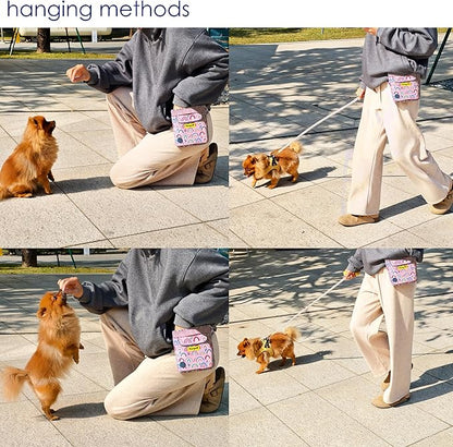 Dog Treat Pouch for Pet Walking and Training with Clicker 2 Cup Silicone Bag Small Fanny Pack Holder for Puppy Snack Dispenser Kit for Leash and Outdoor Use (Rainbow)