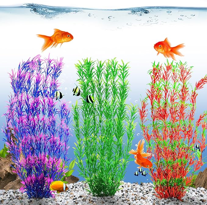 MyLifeUNIT Aquarium Plants, 21 Inches Tall Plastic Fish Tank Plants for Fish Tank Decorations and Aquarium Decor (Wine Red)