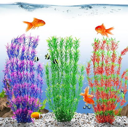 MyLifeUNIT Aquarium Plants, 21 Inches Tall Plastic Fish Tank Plants for Fish Tank Decorations and Aquarium Decor (Wine Red)