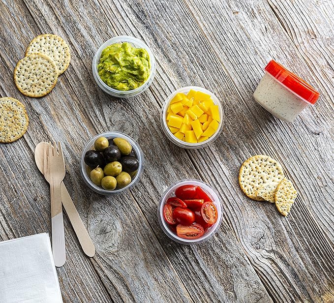 (4 Ounce 10 Pack) Twist cap Containers Clear Bottom With Red Top Screw on Lids Twist Top Food Storage Freezer Reusable Containers