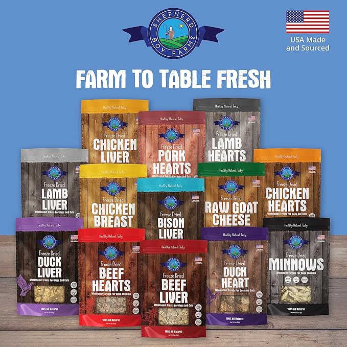 Shepherd Boy Farms Freeze Dried Dog and Cat Treats, Pork Heart, All Natural Single Ingredient Freeze-Dried Dog Treat & Snacks, Made in USA, High Protein, Essential Nutrition of Raw Food, 3oz