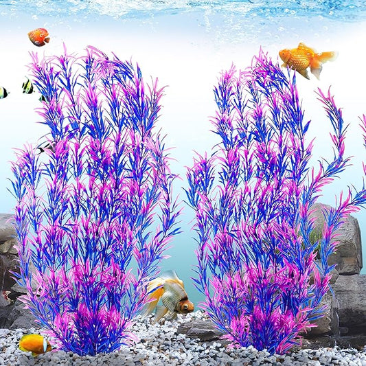 MyLifeUNIT Aquarium Plants, 21 Inches Tall Plastic Fish Tank Plants for Fish Tank Decorations and Aquarium Decor (Purple)
