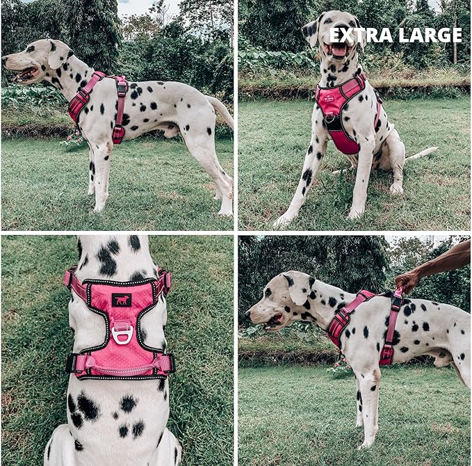 Tuff Pupper No Pull Easy Walk Dog Harness | Heavy Duty Pet Vest | Front & Back Leash Clips | Strong Safety Handle | Reflective Anti Pull Vest | Comfortable Padded Escape Proof Harness (X-Large, Pink)