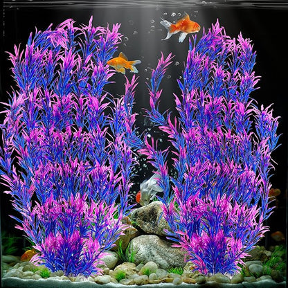 MyLifeUNIT Aquarium Plants, 21 Inches Tall Plastic Fish Tank Plants for Fish Tank Decorations and Aquarium Decor (Purple)