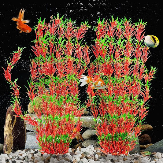 MyLifeUNIT Aquarium Plants, 21 Inches Tall Plastic Fish Tank Plants for Fish Tank Decorations and Aquarium Decor (Wine Red)