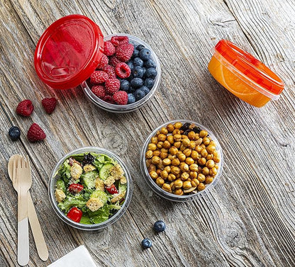 (8 Ounce 20 Pack) Twist cap Containers Clear Bottom With Red Top Screw on Lids Twist Top Food Storage Freezer Containers