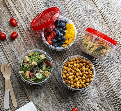 (16 Ounce 20 Pack) Twist cap Containers Clear Bottom With Red Top Screw on Lids Twist Top Food Storage Freezer Containers