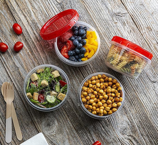 (16 Ounce 10 Pack) Twist cap Containers Clear Bottom With Red Top Screw on Lids Twist Top Food Storage Freezer Containers